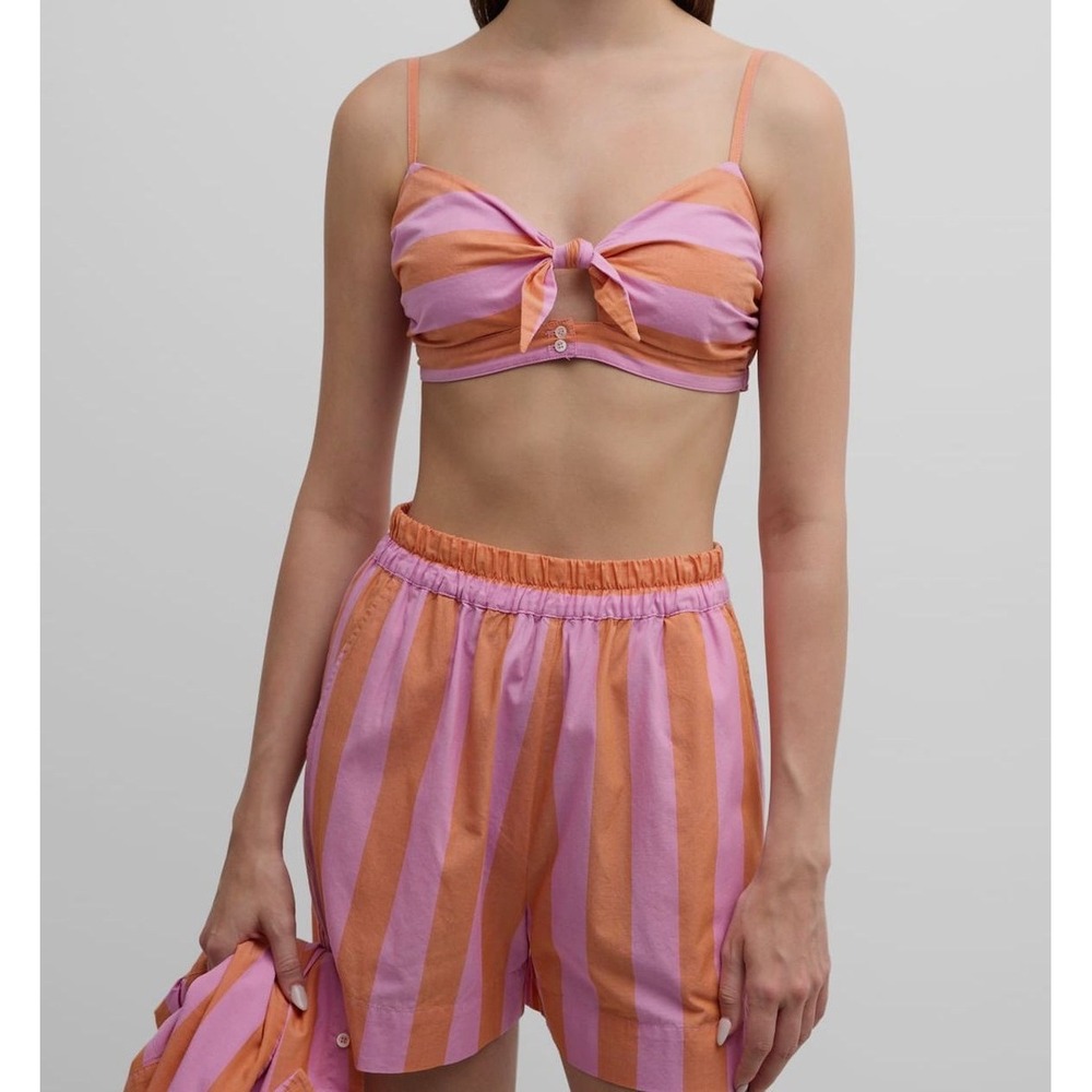 Xirena Channing Jada Striped Cotton Bralette and Shorts Set Sz Small Pink Orange